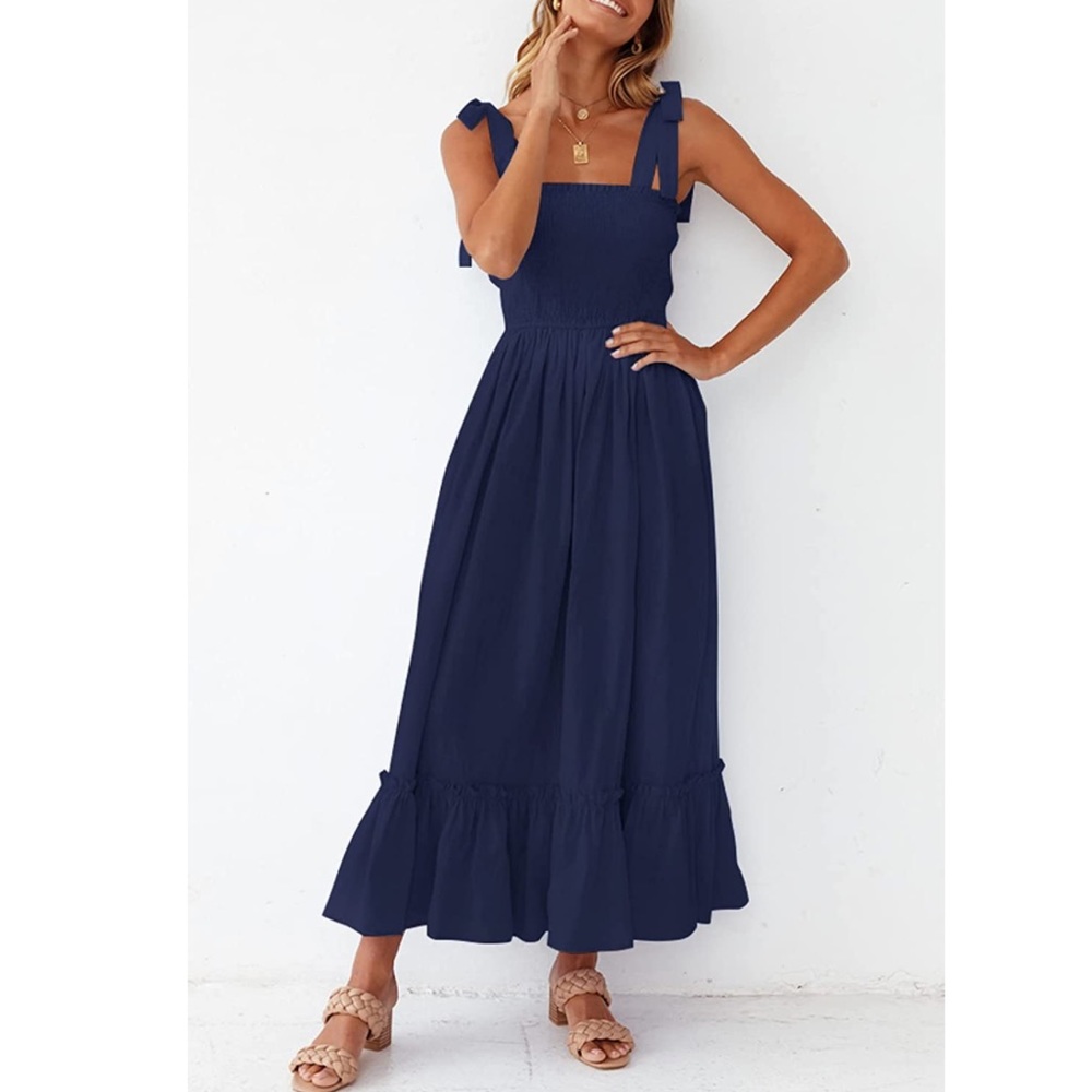 Navy blue maxi dress with bow straps